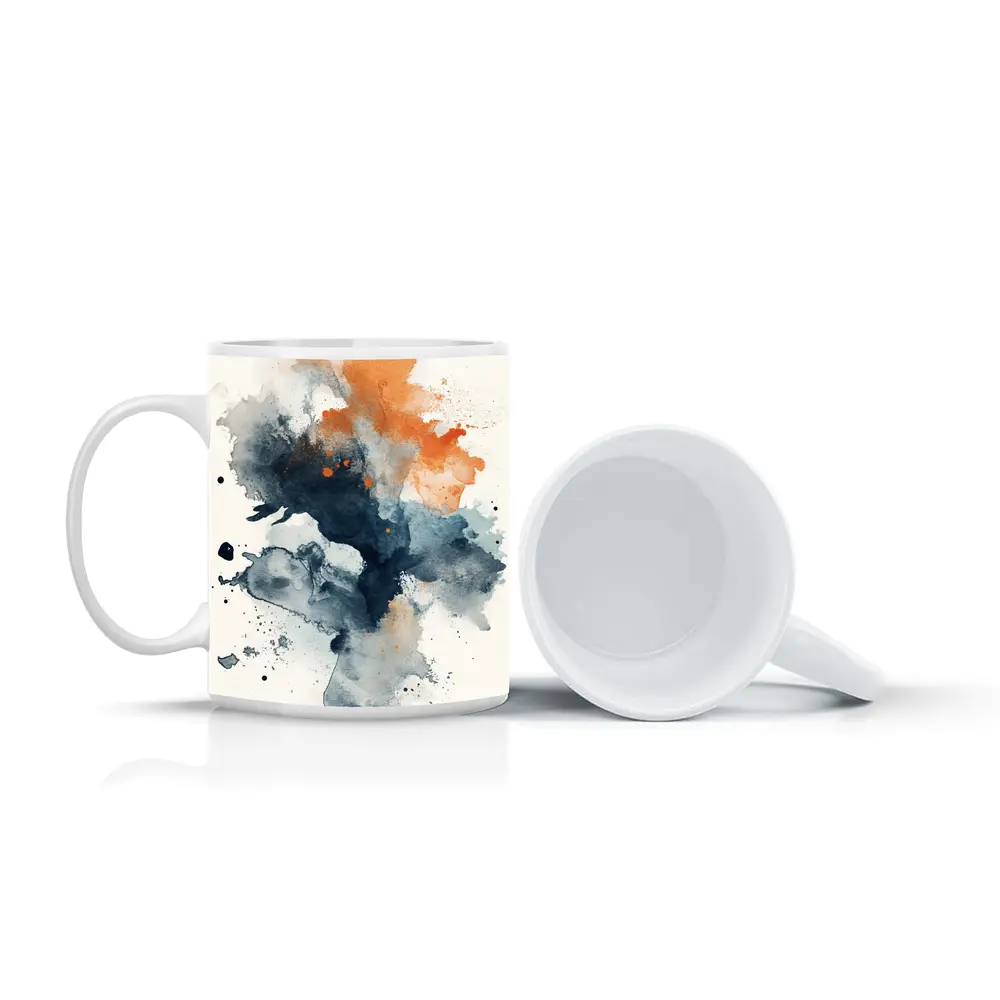 Navy Orange Abstract Watercolor Splash Art – Mugs