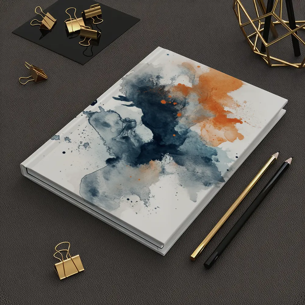Navy Orange Abstract Watercolor Splash Art – Notebooks