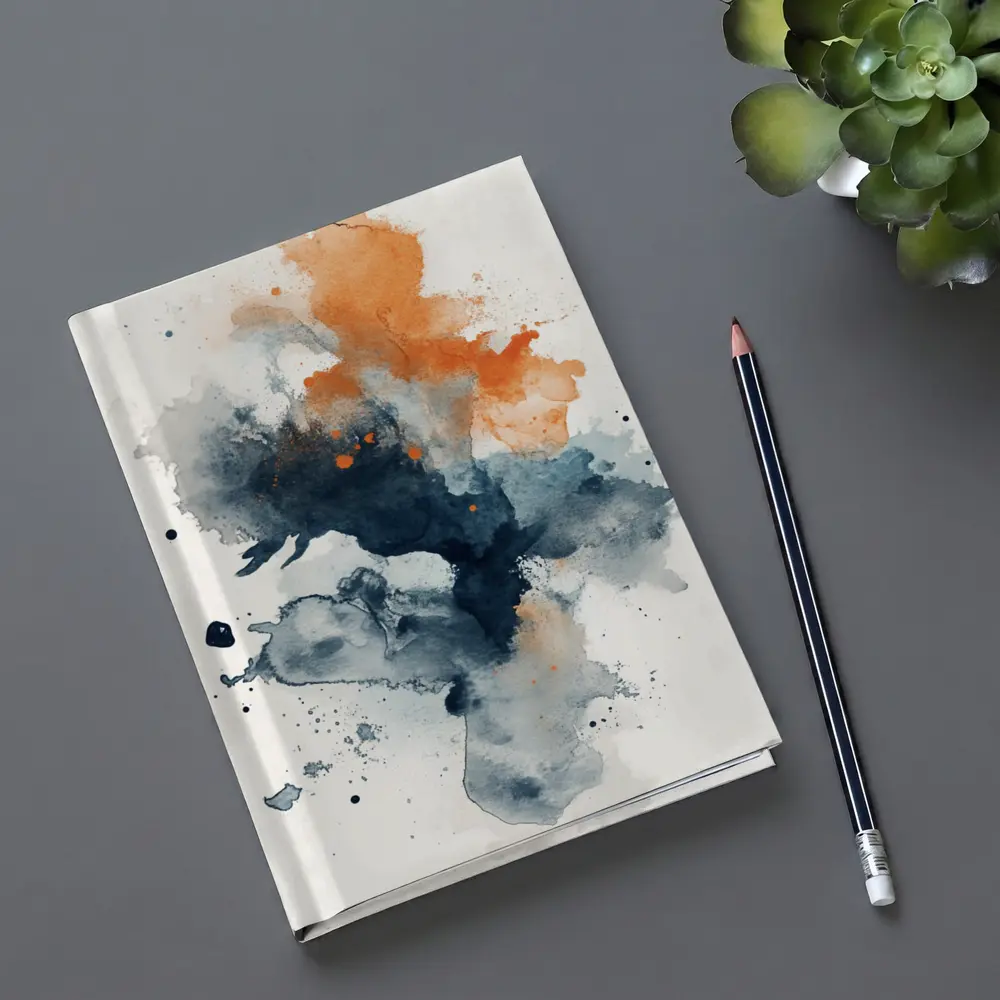 Navy Orange Abstract Watercolor Splash Art – Notebooks
