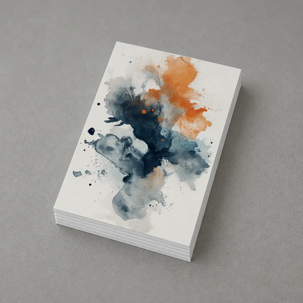 Navy Orange Abstract Watercolor Splash Art – Postcards