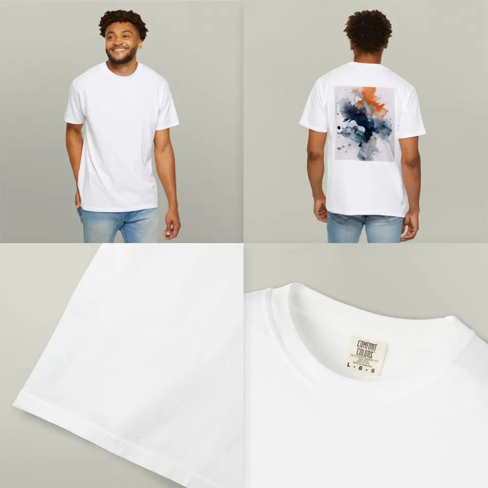 Navy Orange Abstract Watercolor Splash Art – T-Shirts