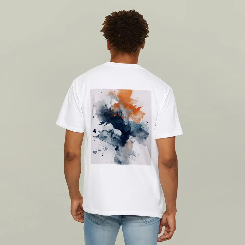 Navy Orange Abstract Watercolor Splash Art – T-Shirts