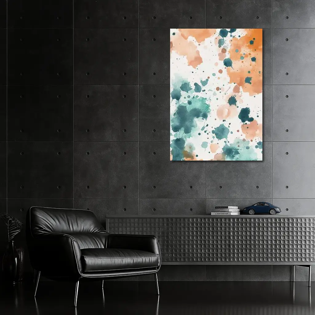 Teal Orange Watercolor Splatter Abstract Art – Wall Art