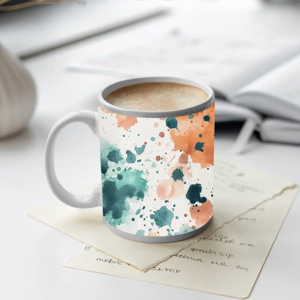 Teal Orange Watercolor Splatter Abstract Art – Mugs