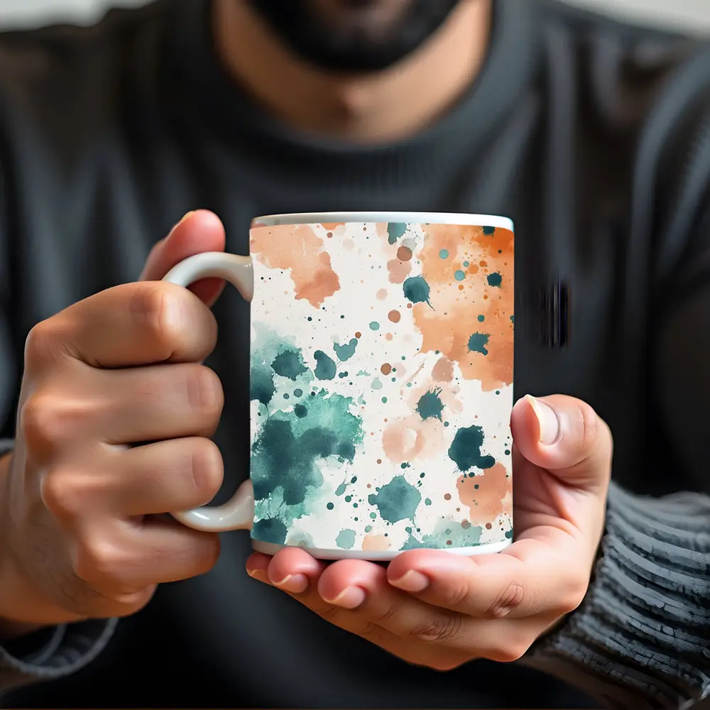 Teal Orange Watercolor Splatter Abstract Art – Mugs