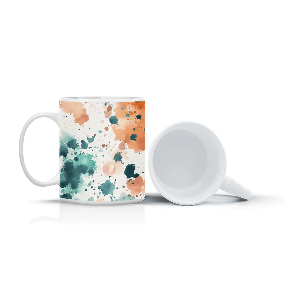 Teal Orange Watercolor Splatter Abstract Art – Mugs