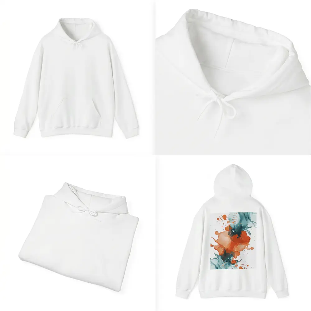 Orange Teal Abstract Watercolor Ink Splash Art – Hoodies