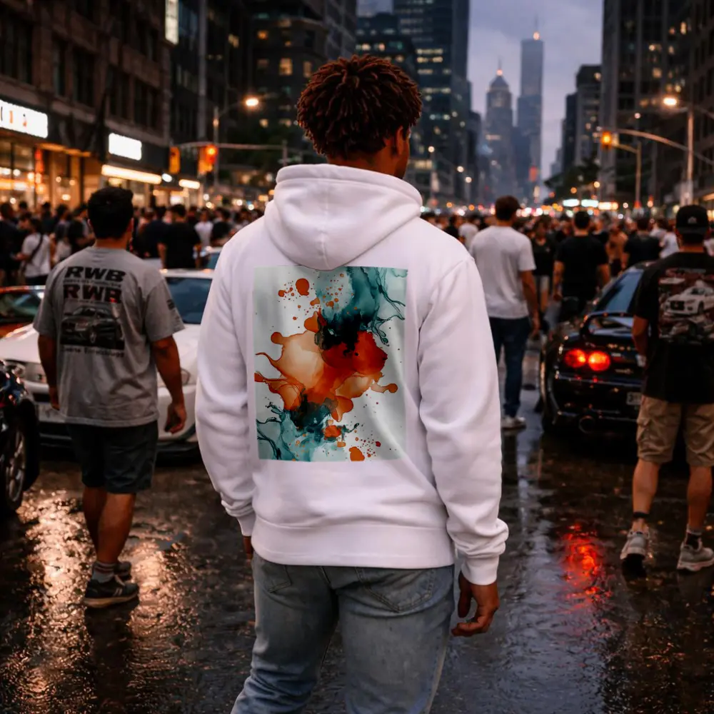Orange Teal Abstract Watercolor Ink Splash Art – Hoodies