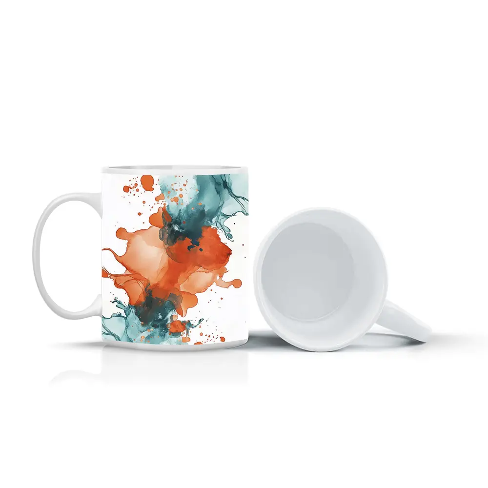 Orange Teal Abstract Watercolor Ink Splash Art – Mugs