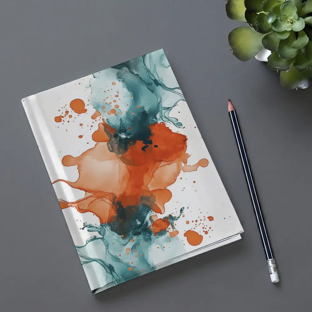 Orange Teal Abstract Watercolor Ink Splash Art – Notebooks