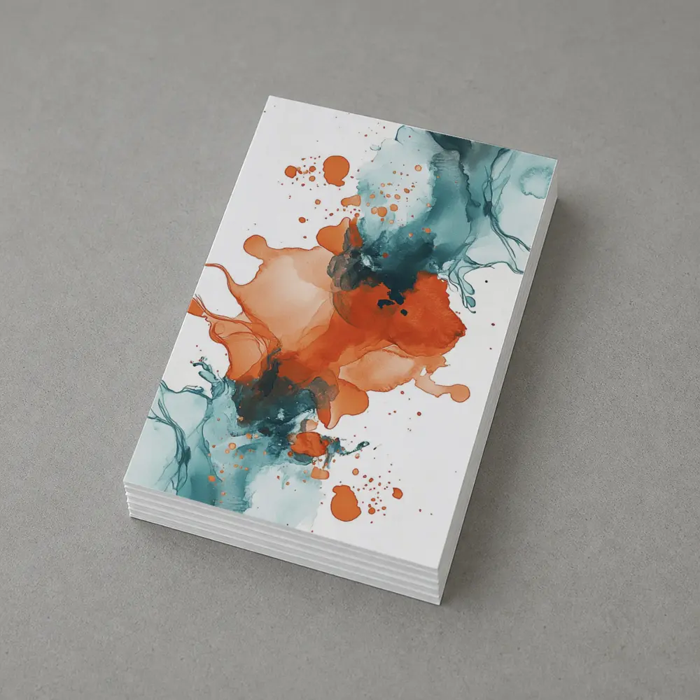 Orange Teal Abstract Watercolor Ink Splash Art – Postcards