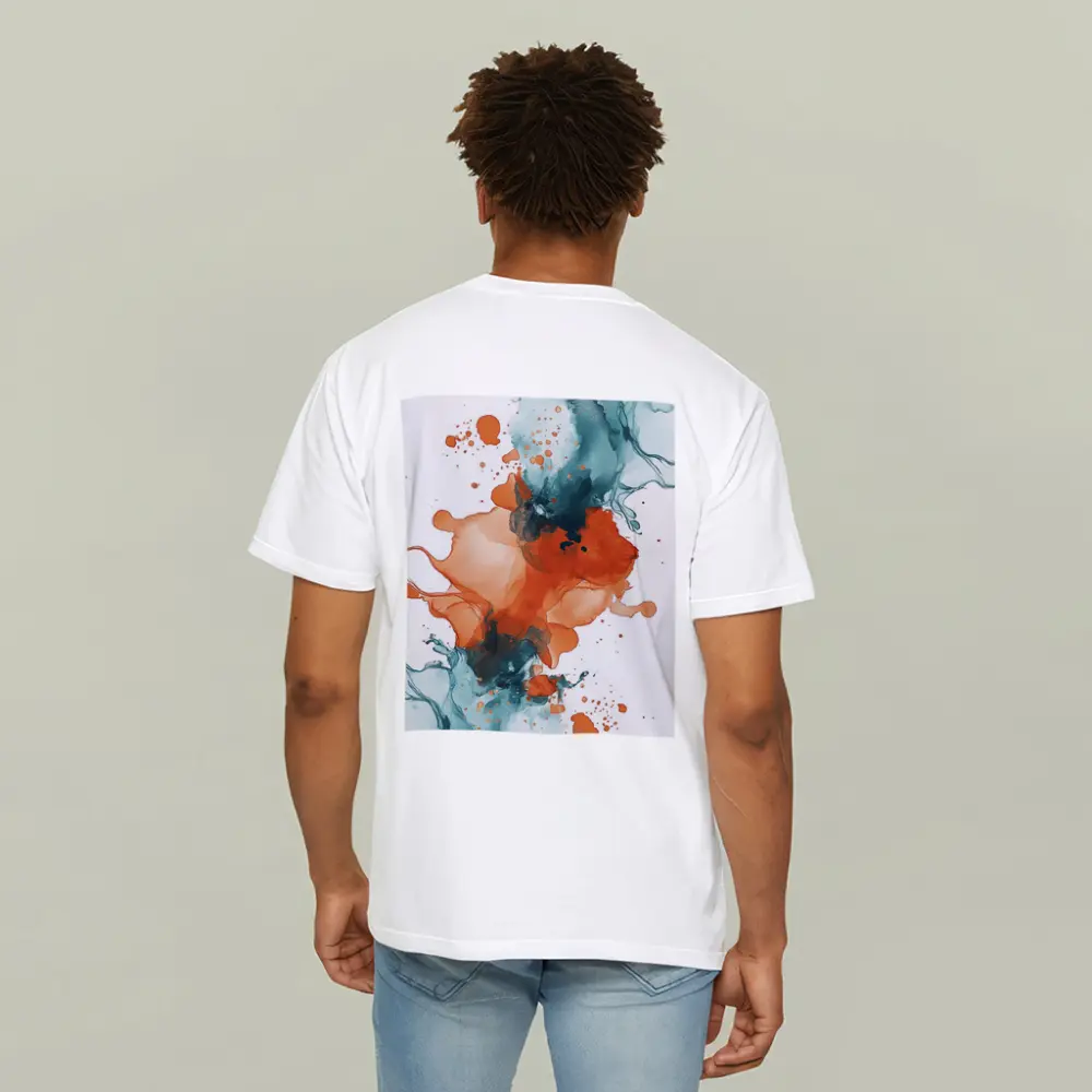 Orange Teal Abstract Watercolor Ink Splash Art – T-Shirts