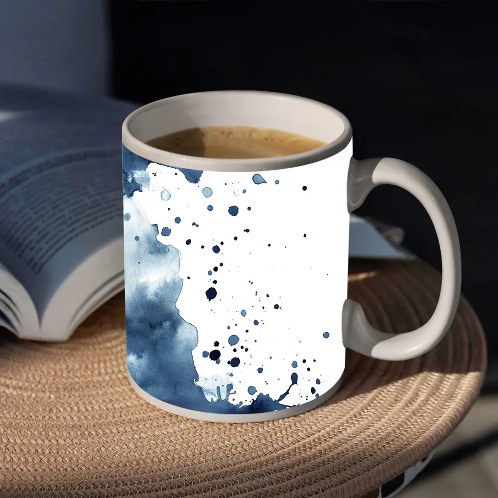 Navy Blue Watercolor Ink Splash Abstract Art – Mugs