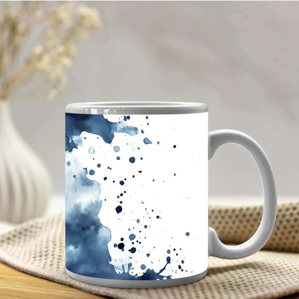 Navy Blue Watercolor Ink Splash Abstract Art – Mugs