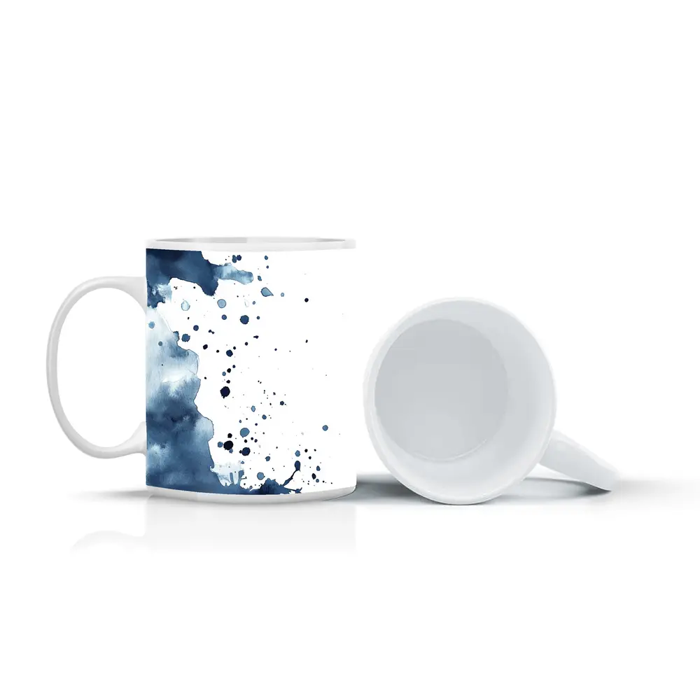 Navy Blue Watercolor Ink Splash Abstract Art – Mugs