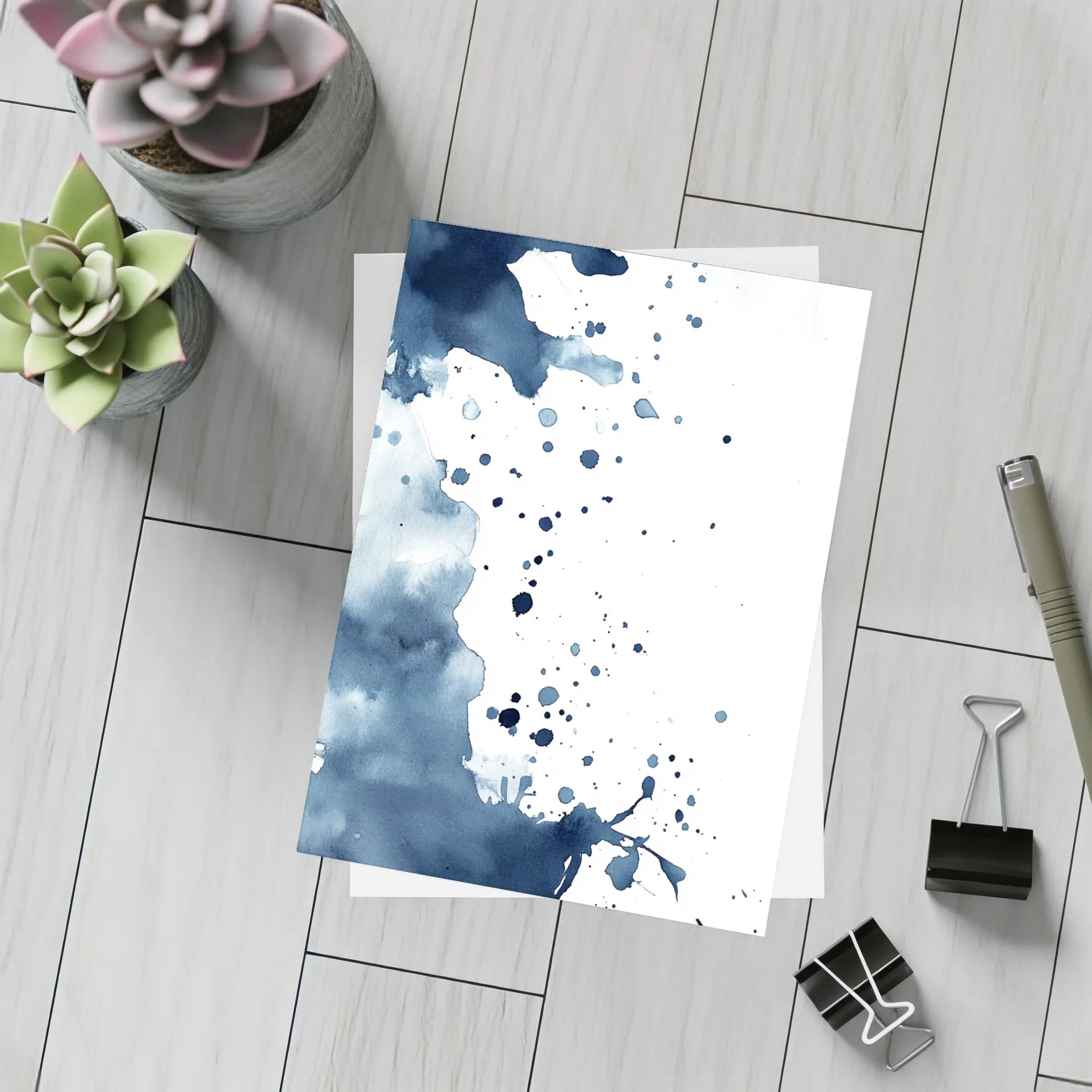 Navy Blue Watercolor Ink Splash Abstract Art – Postcards