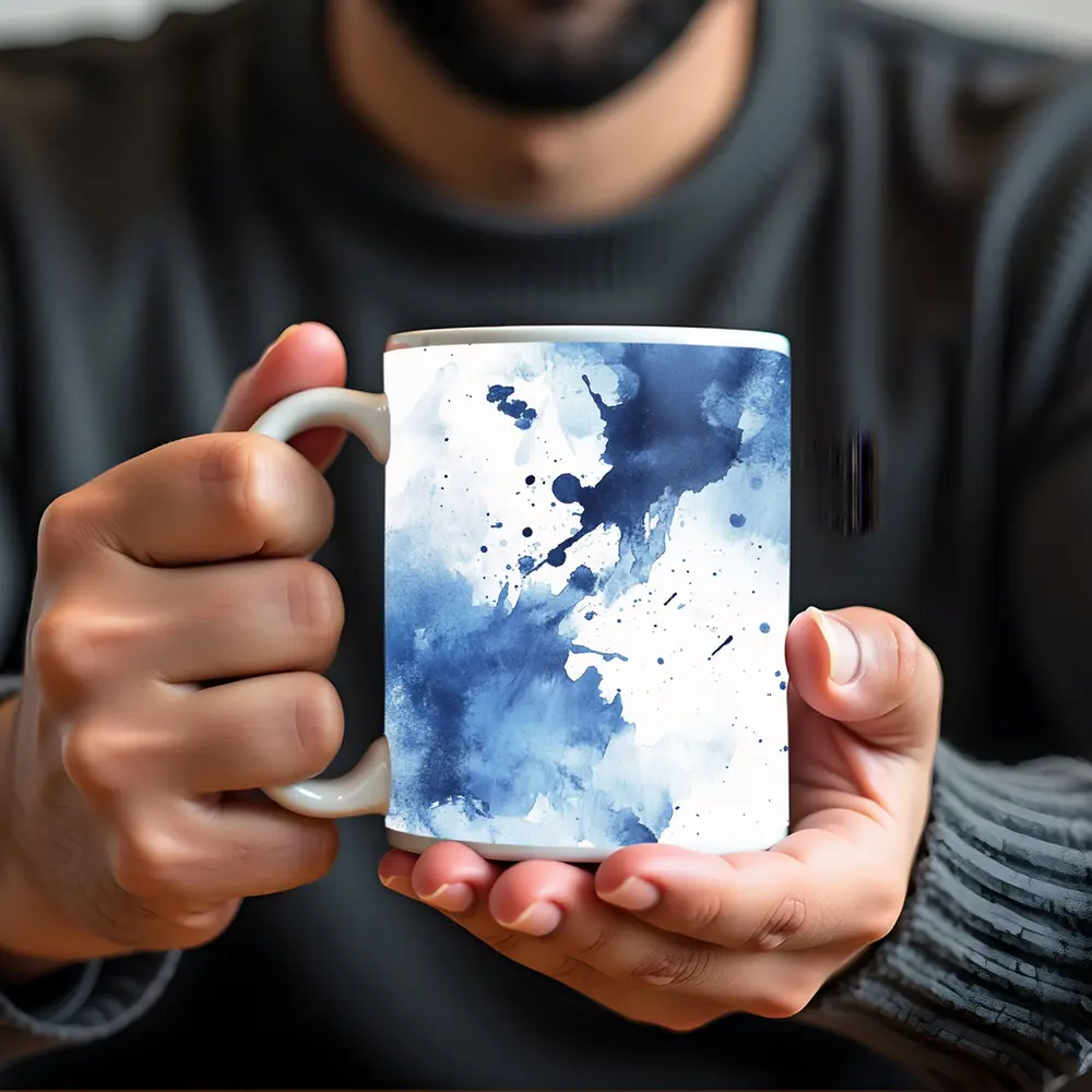 Blue Watercolor Ink Splash Abstract Art – Mugs