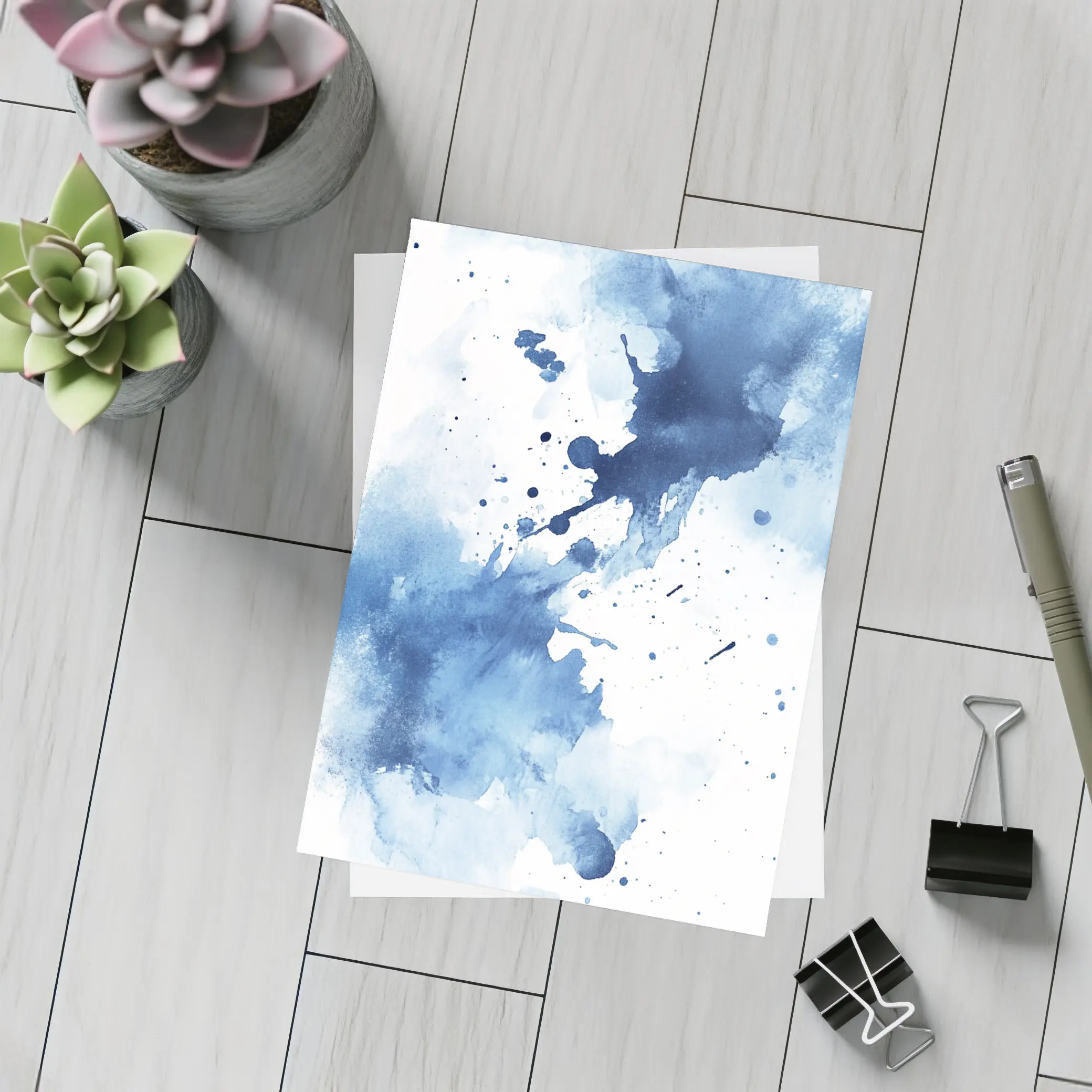 Blue Watercolor Ink Splash Abstract Art – Postcards