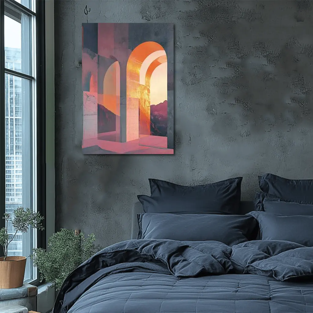 Arch Corridor Warm Mountain Sunset Light – Wall Art