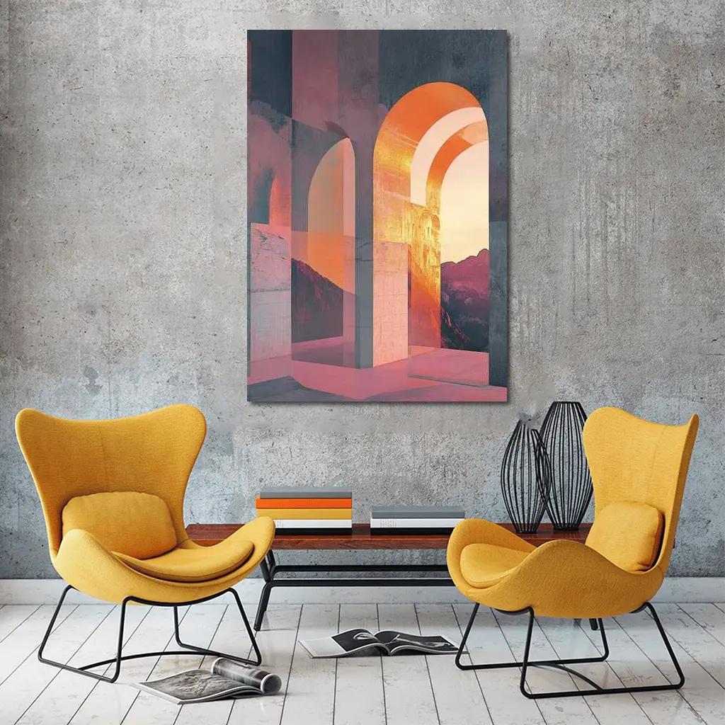 Arch Corridor Warm Mountain Sunset Light – Wall Art