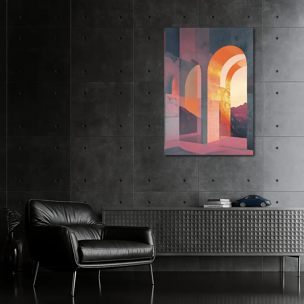 Arch Corridor Warm Mountain Sunset Light – Wall Art