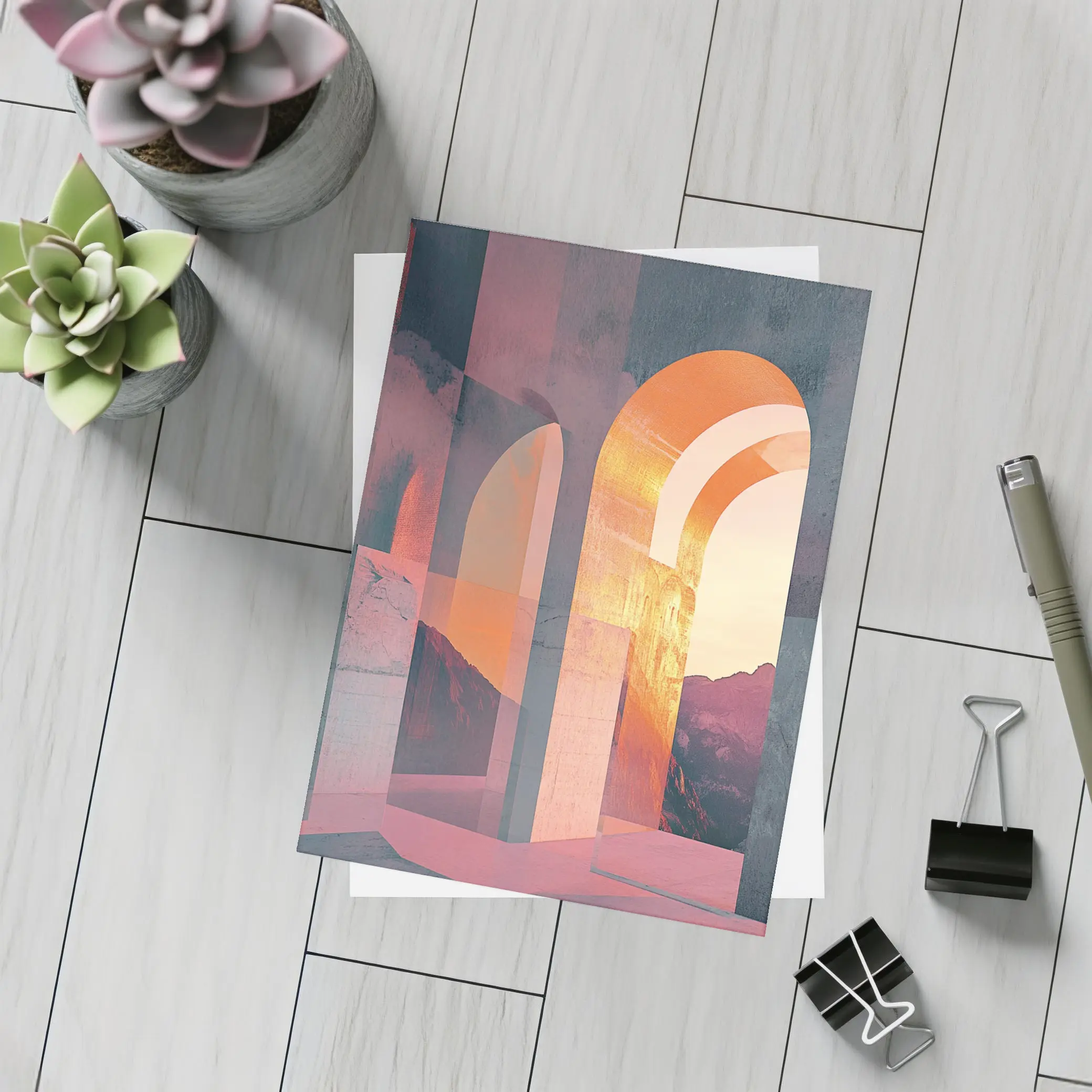 Arch Corridor Warm Mountain Sunset Light – Postcards