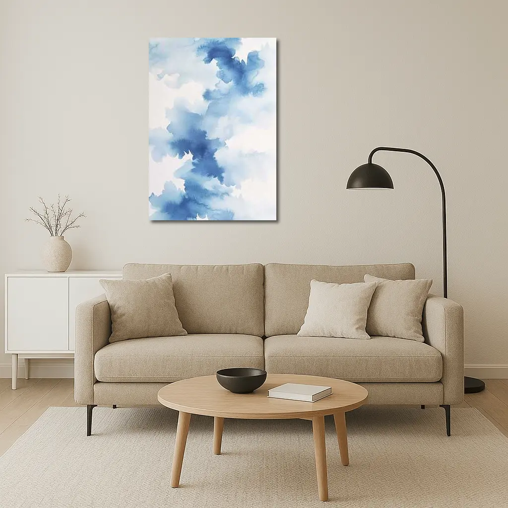 Blue Watercolor Abstract Clouds on White – Wall Art