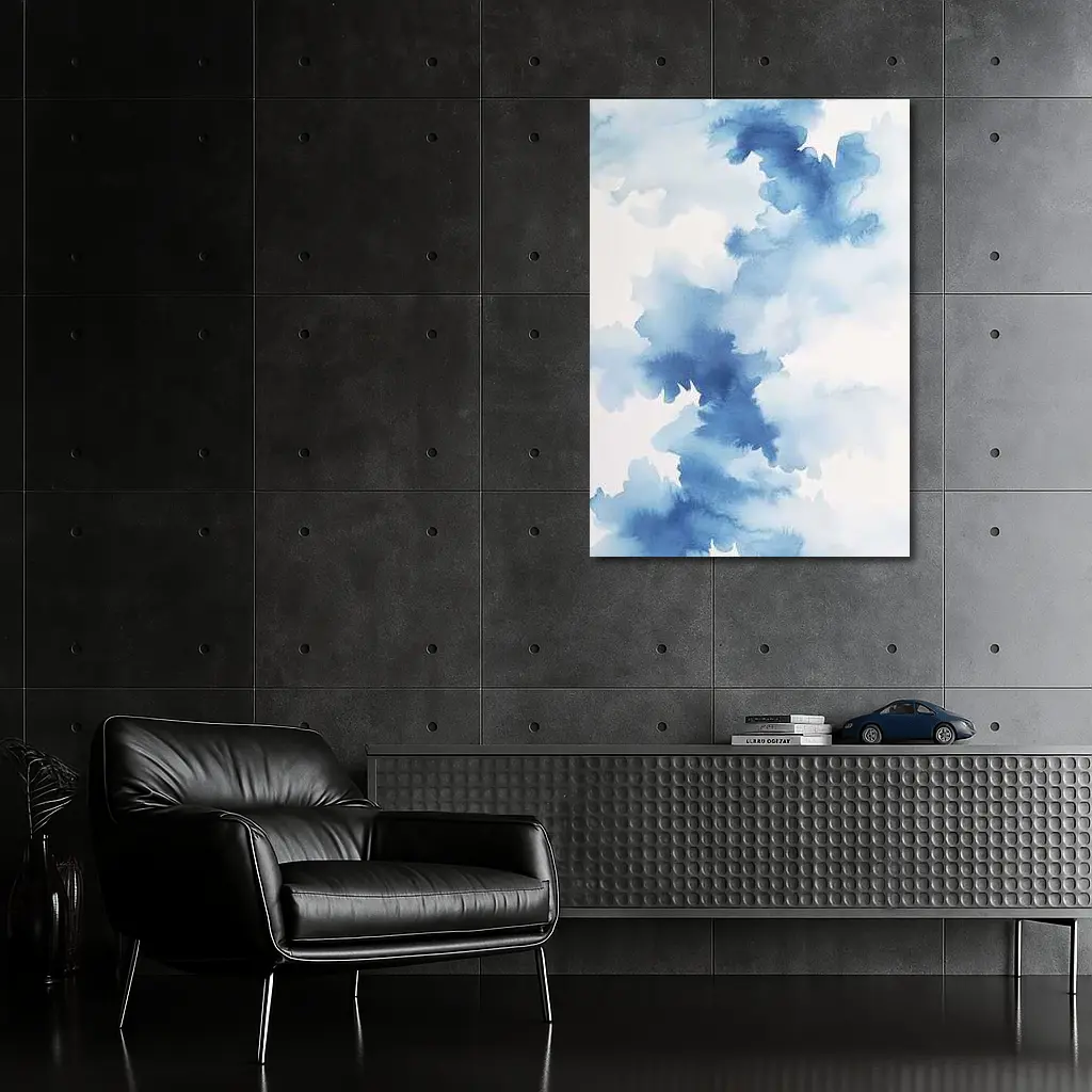 Blue Watercolor Abstract Clouds on White – Wall Art