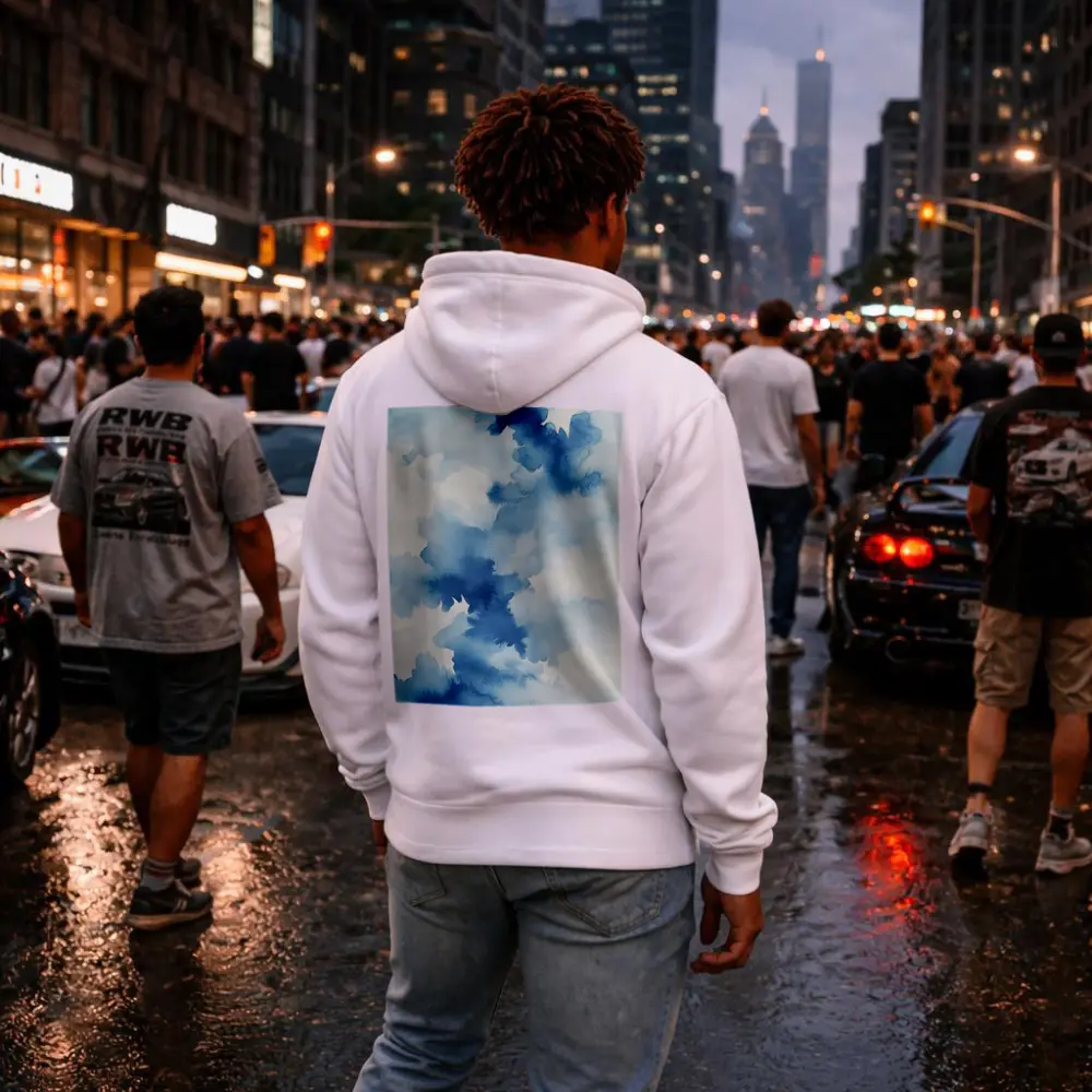Blue Watercolor Abstract Clouds on White – Hoodies