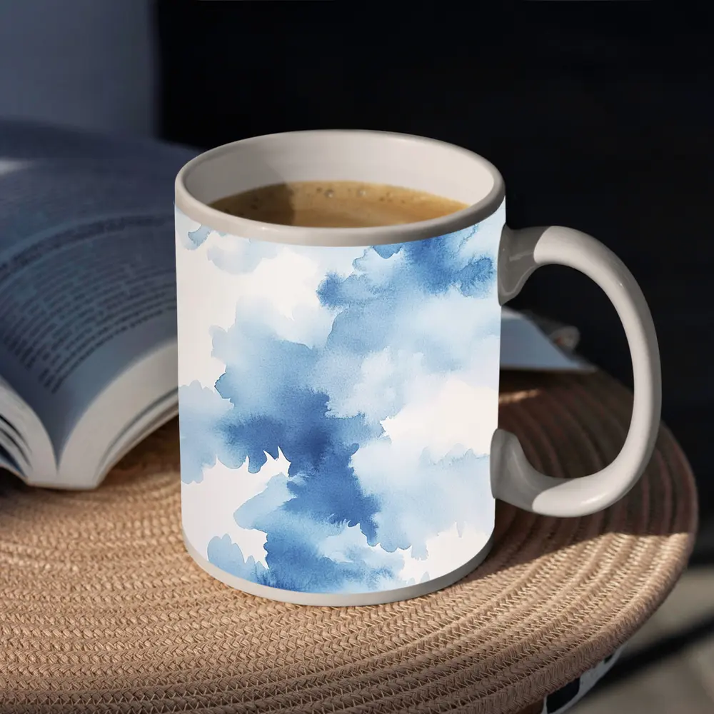 Blue Watercolor Abstract Clouds on White – Mugs