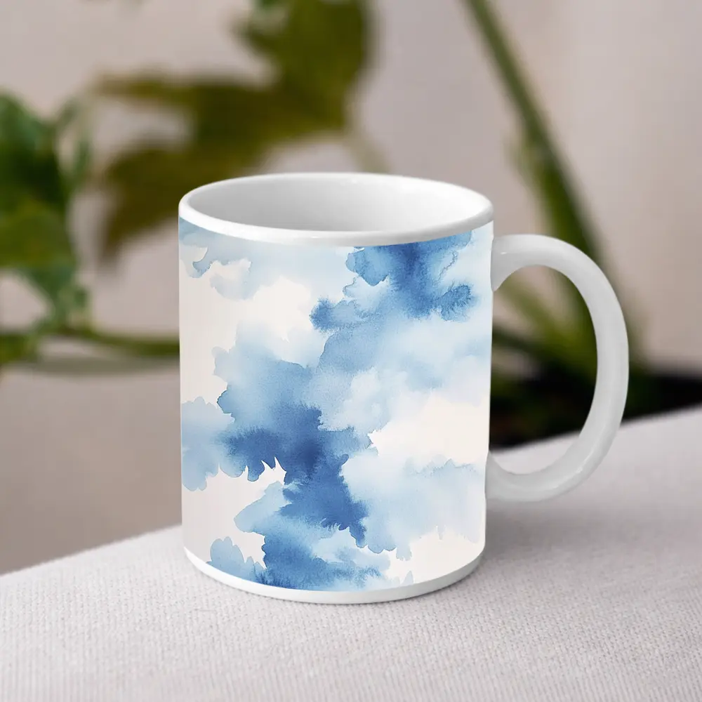 Blue Watercolor Abstract Clouds on White – Mugs