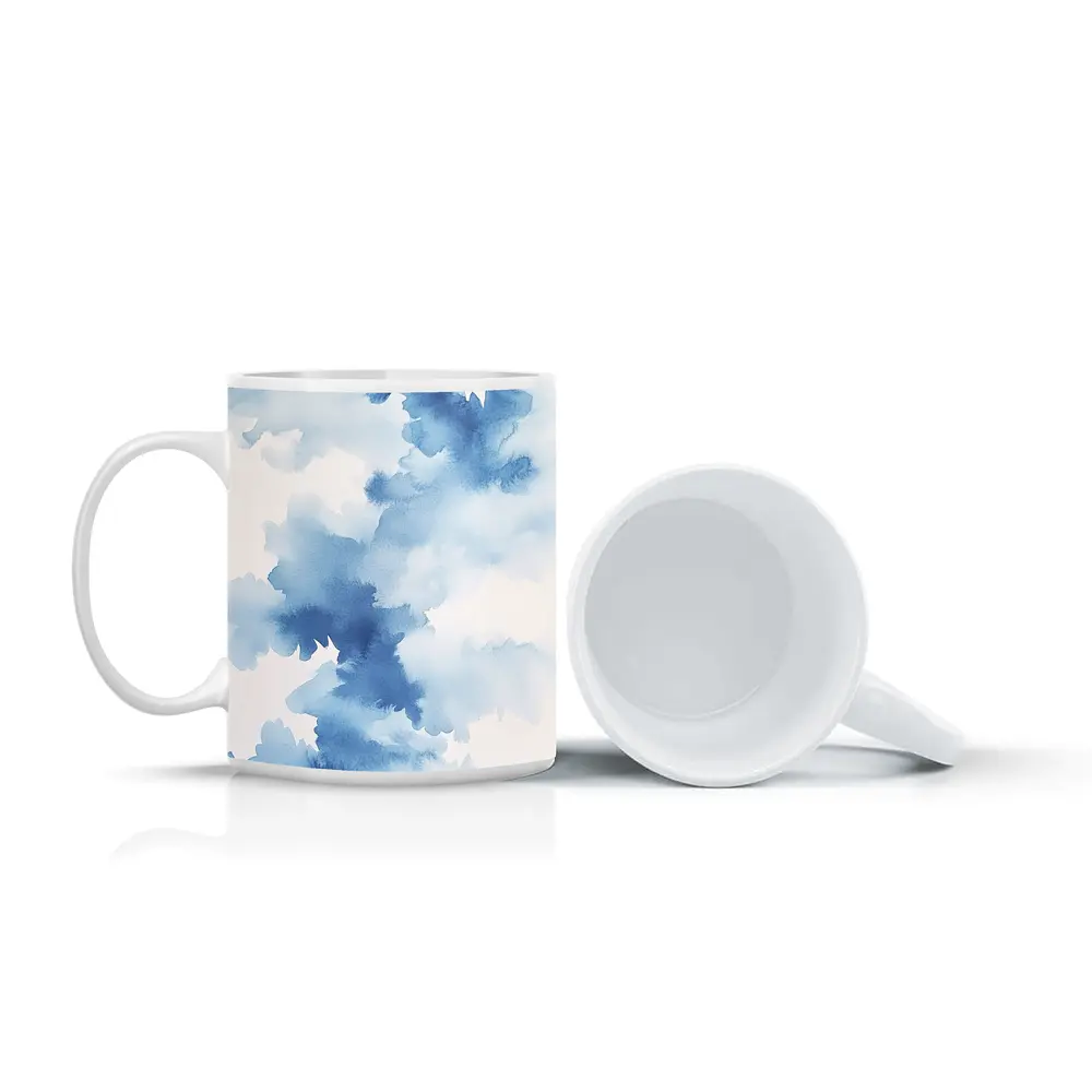Blue Watercolor Abstract Clouds on White – Mugs