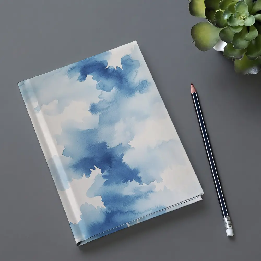 Blue Watercolor Abstract Clouds on White – Notebooks