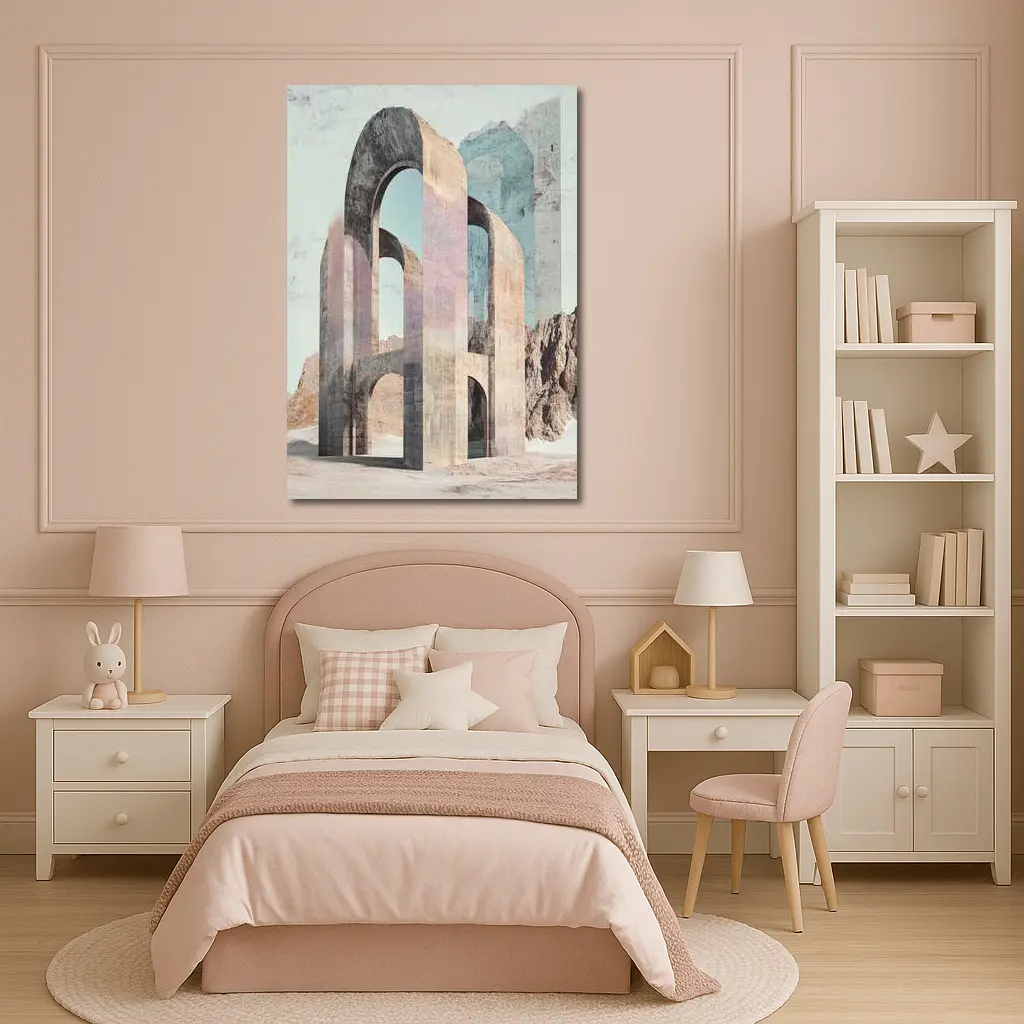 Ancient Stone Arches Desert Mountain Surreal Art – Wall Art