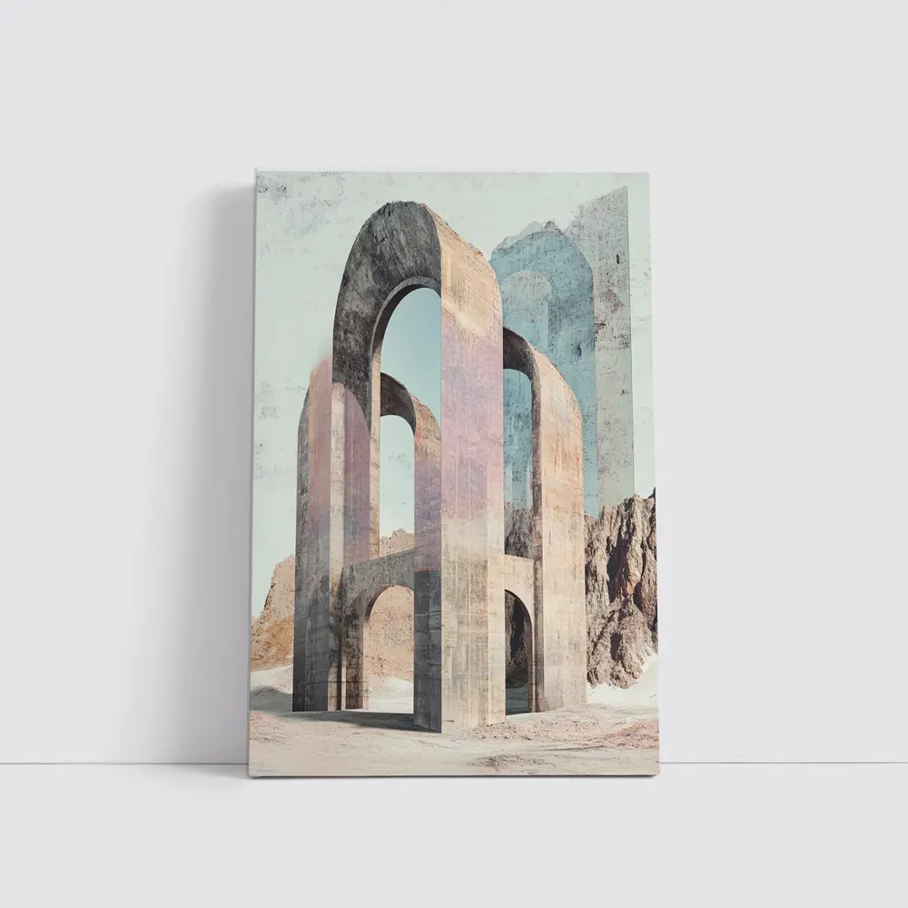 Ancient Stone Arches Desert Mountain Surreal Art – Wall Art