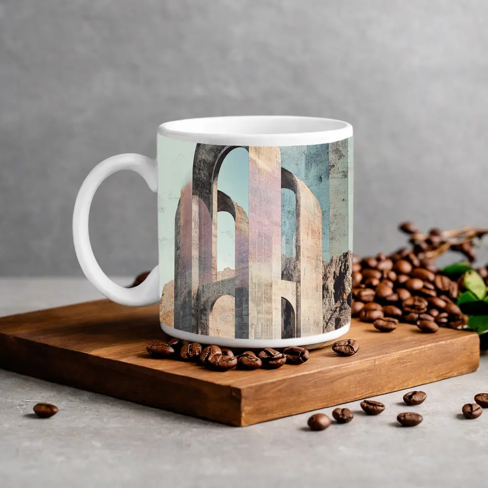 Ancient Stone Arches Desert Mountain Surreal Art – Mugs