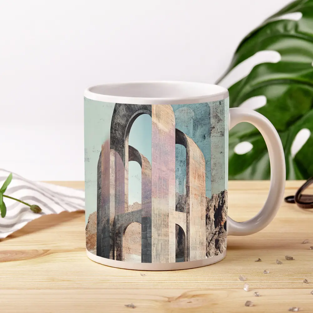 Ancient Stone Arches Desert Mountain Surreal Art – Mugs