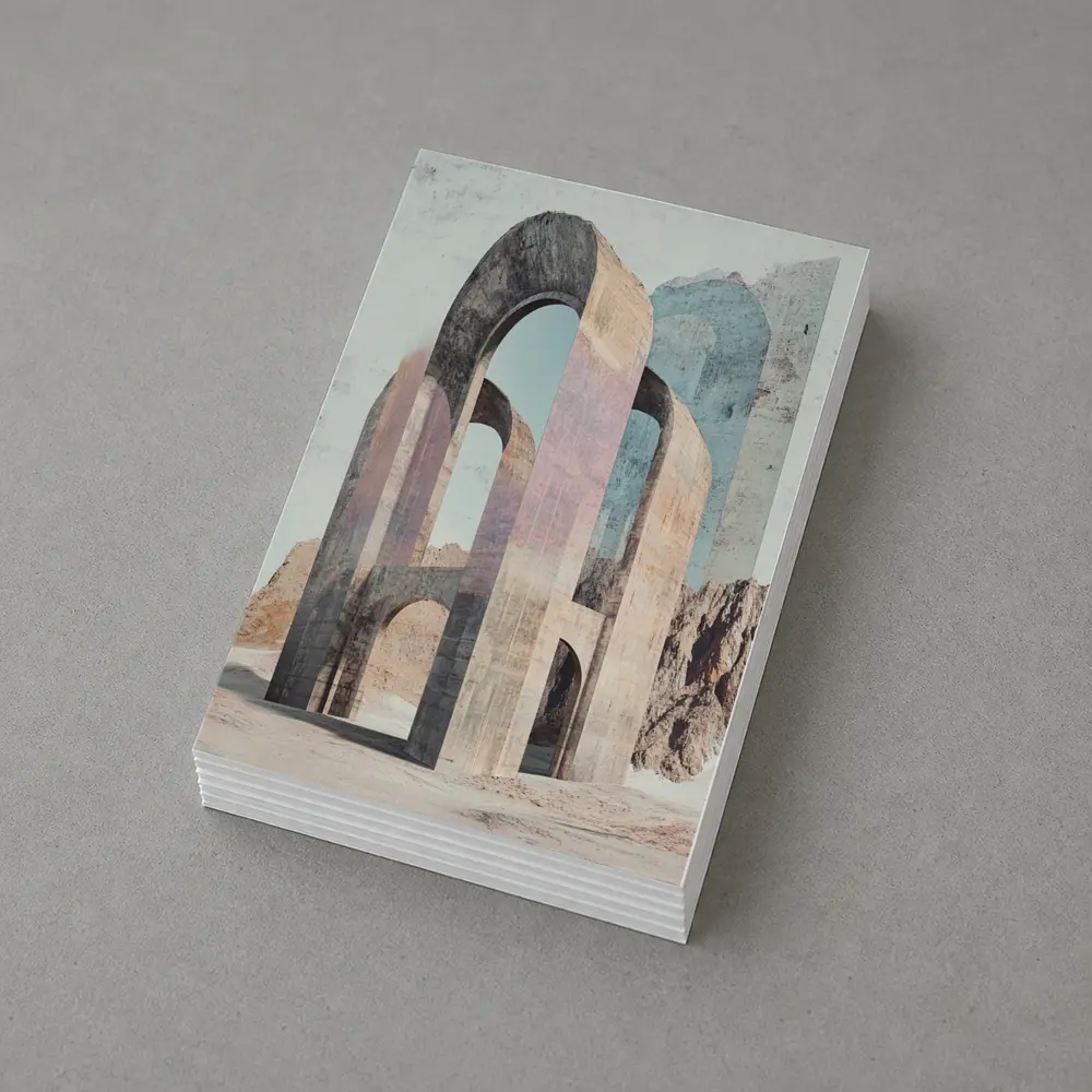 Ancient Stone Arches Desert Mountain Surreal Art – Postcards