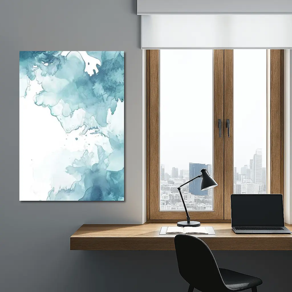 Teal Blue Watercolor Abstract Wash Art – Wall Art