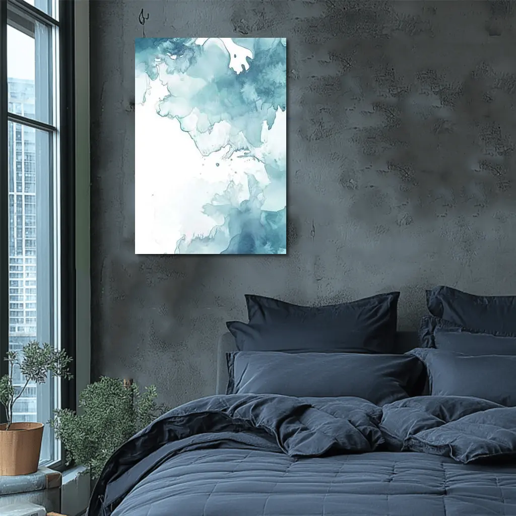 Teal Blue Watercolor Abstract Wash Art – Wall Art