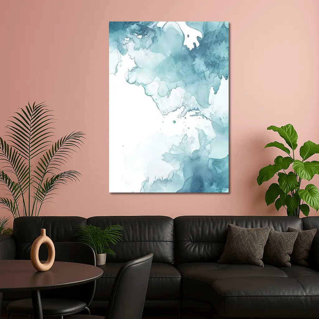 Teal Blue Watercolor Abstract Wash Art – Wall Art