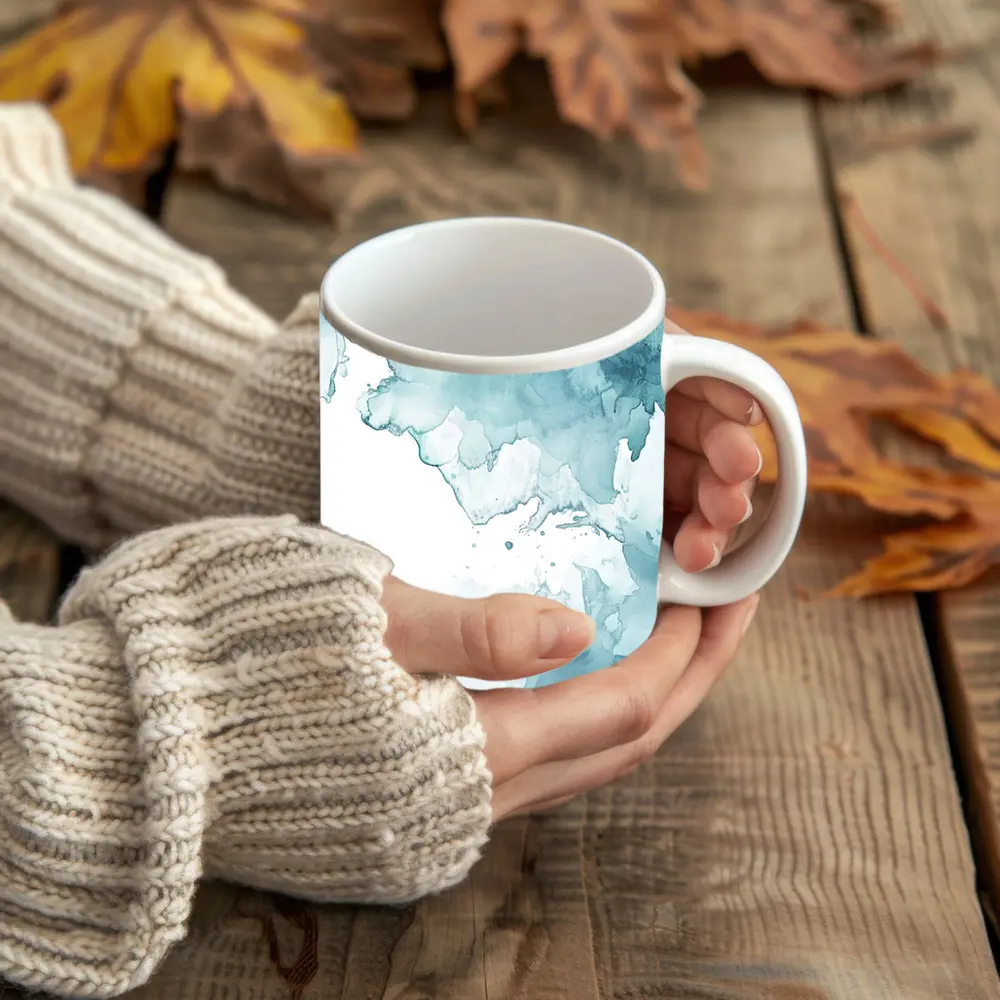 Teal Blue Watercolor Abstract Wash Art – Mugs