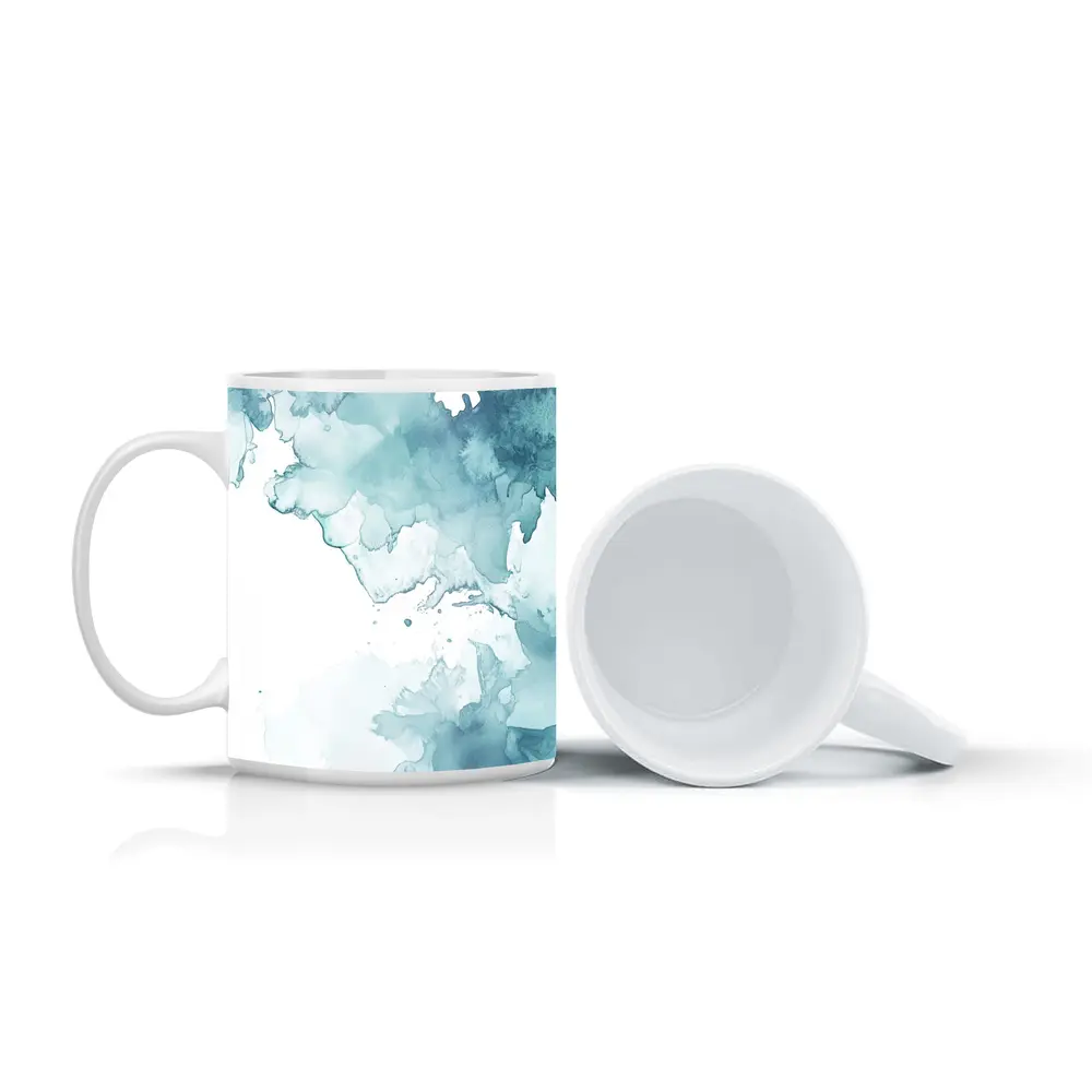Teal Blue Watercolor Abstract Wash Art – Mugs