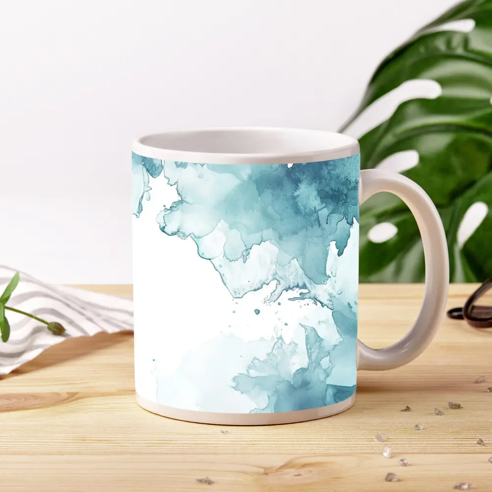 Teal Blue Watercolor Abstract Wash Art – Mugs
