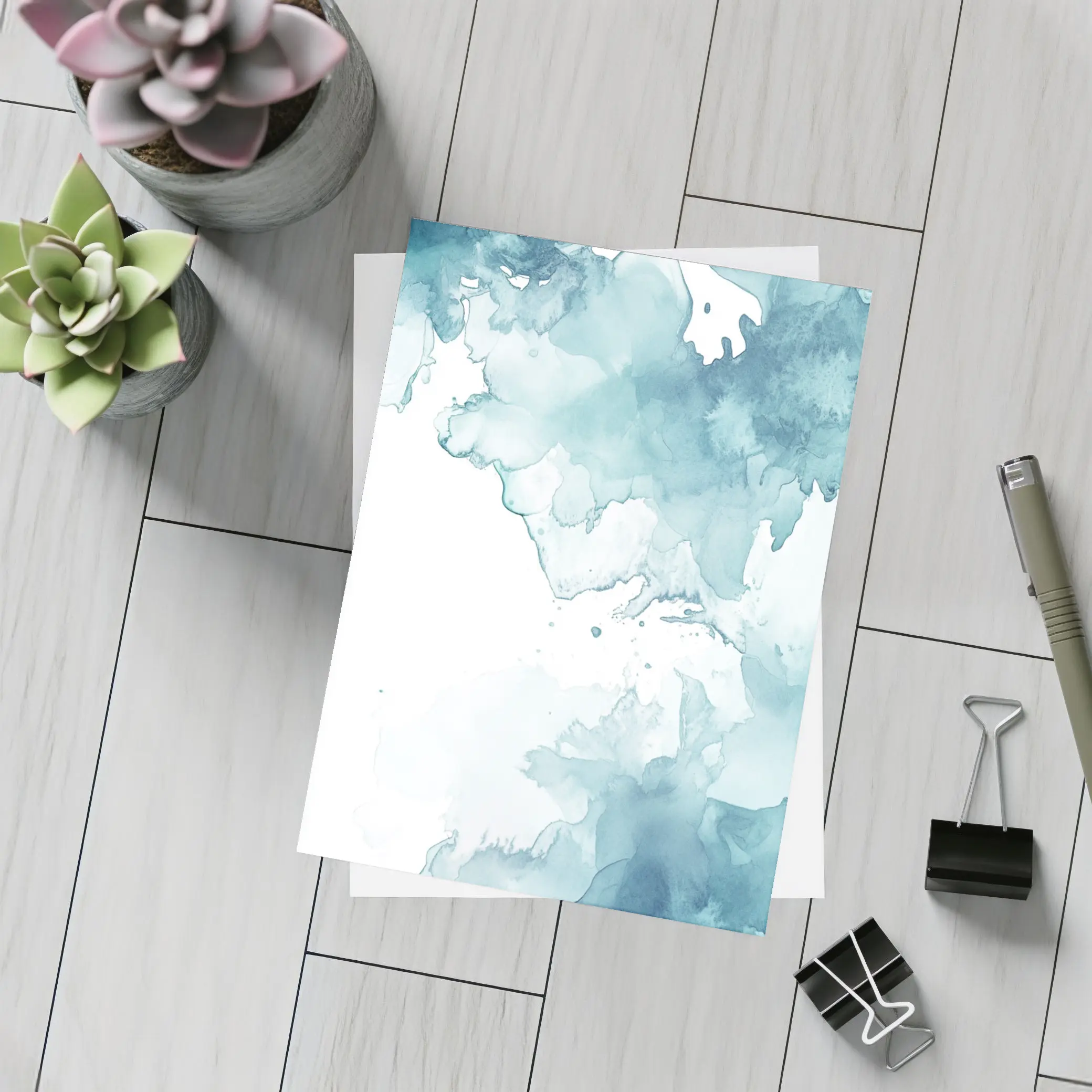 Teal Blue Watercolor Abstract Wash Art – Postcards