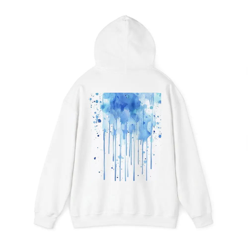 Blue Watercolor Paint Drips White Background – Hoodies