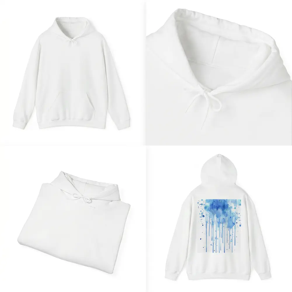 Blue Watercolor Paint Drips White Background – Hoodies
