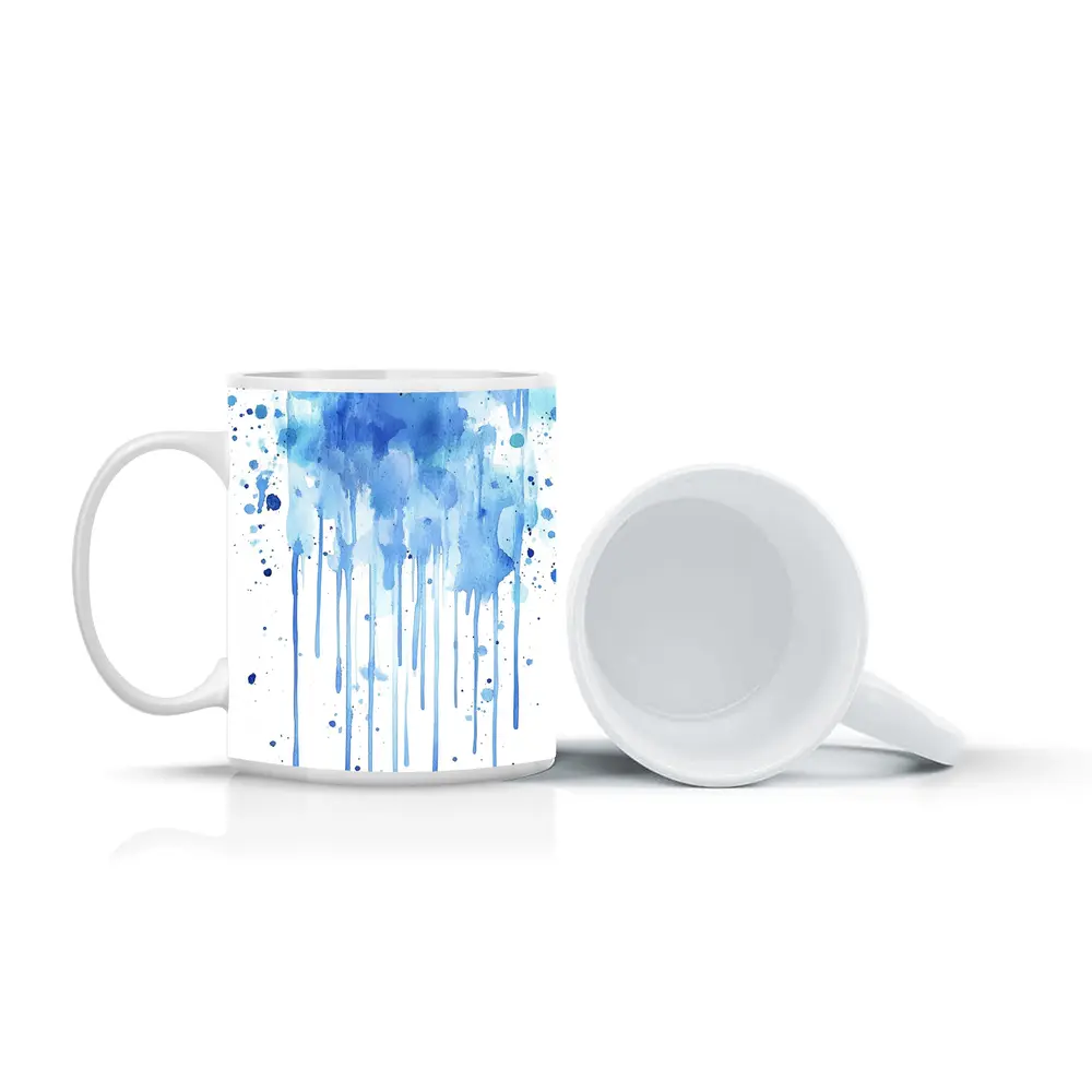 Blue Watercolor Paint Drips White Background – Mugs