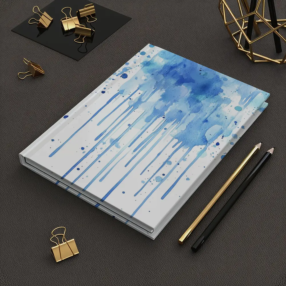 Blue Watercolor Paint Drips White Background – Notebooks