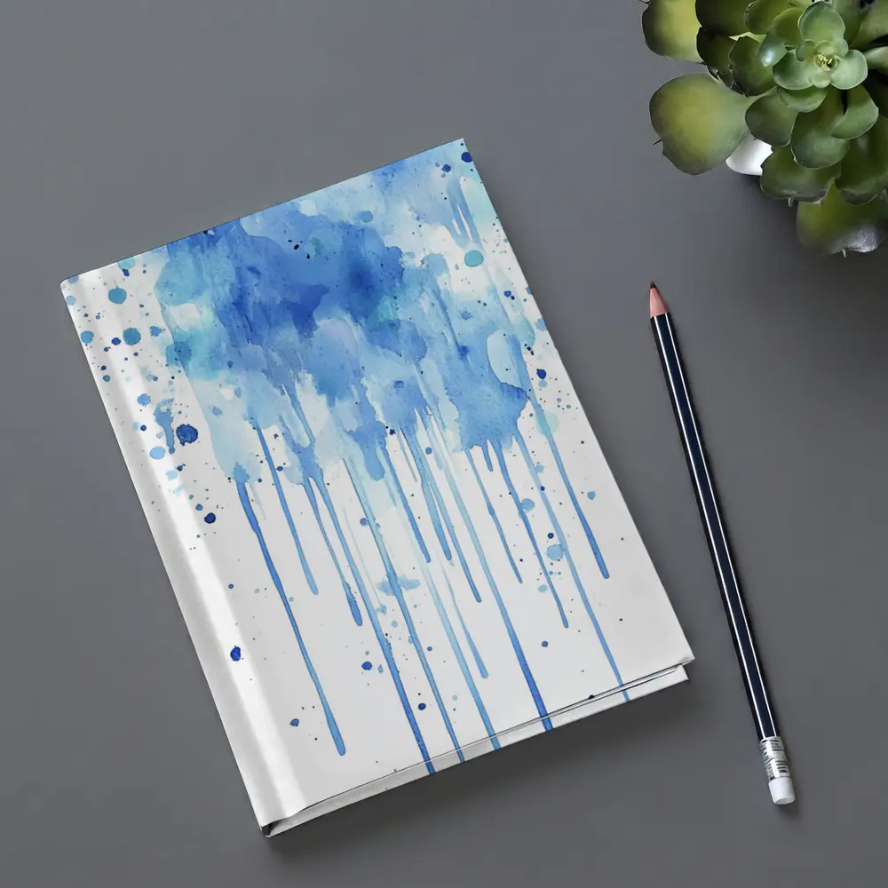 Blue Watercolor Paint Drips White Background – Notebooks